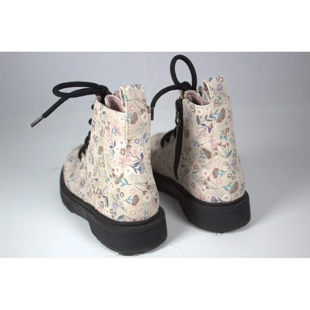 Art Class Zoe Girls US 13 Combat Boots Light Pink Floral Side Zipper Lace Up